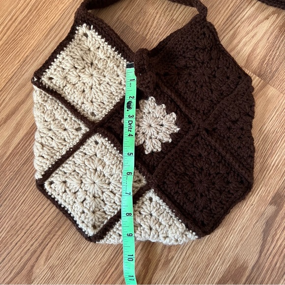 Crochet Granny Square shoulder / crossbody bag brown tan - Picture 5 of 6